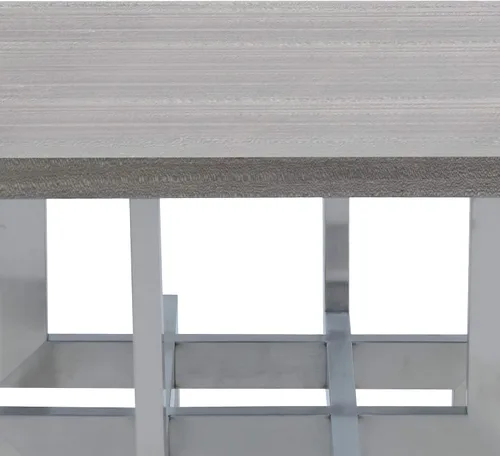 Vista 5 de Armen Living Illusion Mesa auxiliar de madera gris con base de acero inoxidable cepillado