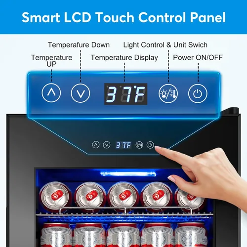 Vista 9 de Refrigerador de bebidas de 17 pulgadas de ancho – Enfriador de bebidas para 126 latas con puerta de vidrio Mini refrigerador de cerveza