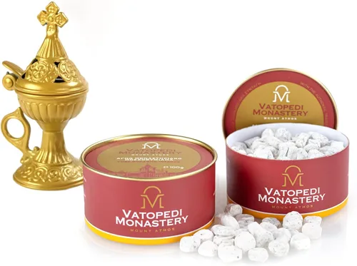 Vista 5 de Incienso Monástico Puro del Monte Athos con la Auténtica Receta Tradicional 3.53 oz (Ambar)
