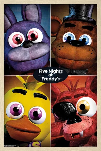 Vista 9 de Trends International Five Nights at Freddy's - Póster de pared cuádruple, 14.725 x 22.375 pulgadas, versión con marco de madera tipo granero