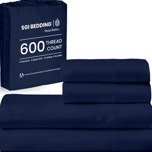 Vista 17 de SGI Bedding - Juego de sábanas de 600 hilos, 4 piezas, 100% de algodón egipcio, tamaño completo, juego de sábanas con bolsillo profundo de 38 cm