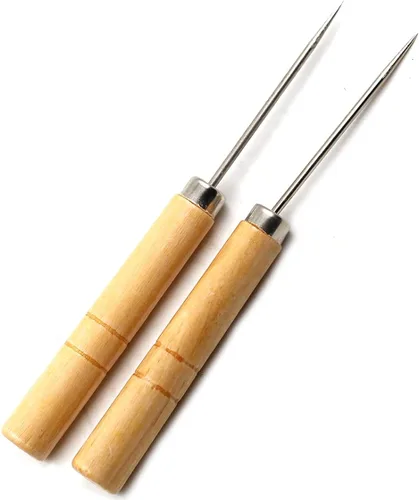 Vista 3 de Chiloskit 2 unids 4.5 pulgadas/4.7 in mango de madera punzón herramienta de rasguño herramienta de costura para cuero (negro)