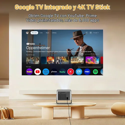 Vista 2 de Alwtniet Proyector HY350GT con Google TV, WiFi 6, Bluetooth 5.4, TV Stick Gris