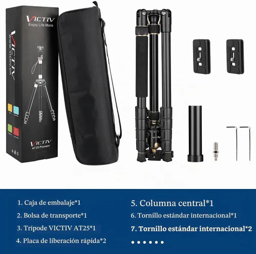 Vista 8 de Trípodes de aluminio de 77" para cámara y monópodos, trípode compacto de viaje Victiv para cámara DSLR, visor de observación, telescopio Dorado