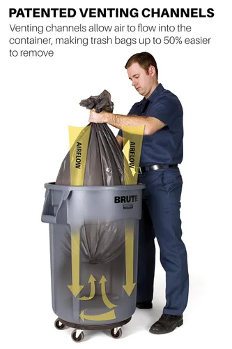 Vista 5 de Rubbermaid Commercial Products BRUTE - Bote de basura redondo de alta resistencia, 10 galones, color gris, contenedor de residuos para exteriores