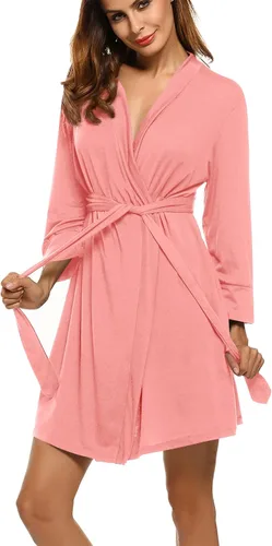 Vista 37 de HOTOUCH - Bata ligera de punto corta para mujer, bata de baño suave con bolsillos, ropa de dormir para damas