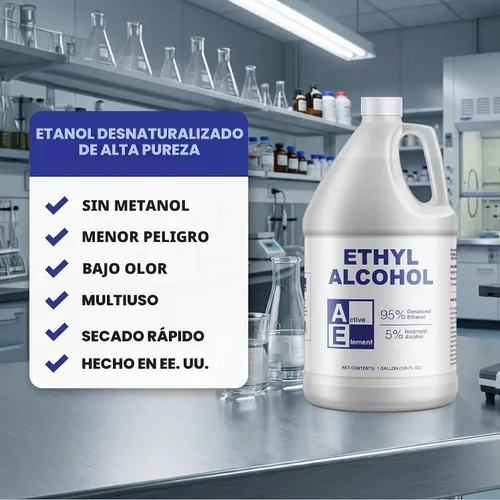 Vista 3 de Alcohol etílico (etanol) 95% desnaturalizado - 1 galón - Disolvente multiusos de alta pureza - Laboratorio, electrónica, diluyente de goma laca