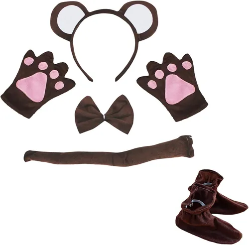 Vista 4 de Petitebella Combinado Animal Diadema Bowtie Cola Guantes Zapatos 5pc Disfraz 1-5 años Oso