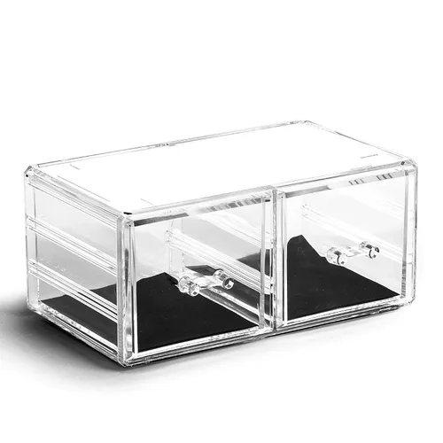 Vista 7 de BINO THE MANHATTAN SERIES Organizador de cajones de maquillaje acrílico, 3 cajones pequeños, organizadores de belleza transparentes