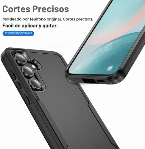 Vista 7 de Funda para Samsung Galaxy S24 FE con 2 protectores de pantalla de vidrio templado y protector de lente de cámara, capa interior de TPU suave y Negro