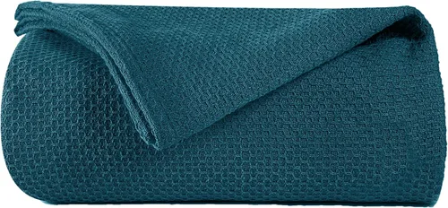 Vista 15 de BOUTIQUO - Cobija de cama 100% algodón, cobija térmica transpirable tamaño individual 60"x90", suave cobija de punto panal 152cmx229cm, cobija
