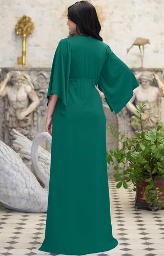 Vista 5 de KOH KOH Vestido largo y elegante para mujer, con cuello en V, manga murciélago, cóctel, caftán
