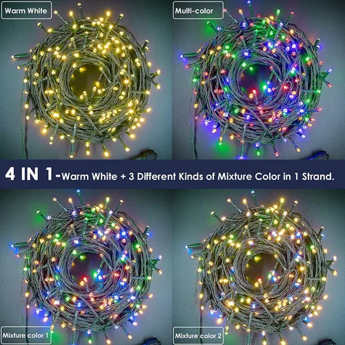 Vista 4 de XUNXMAS Luces de Navidad con 300 luces LED de 108 pies que cambian de color con blanco cálido y multicolor, 11 modos, impermeable, conectable, tira