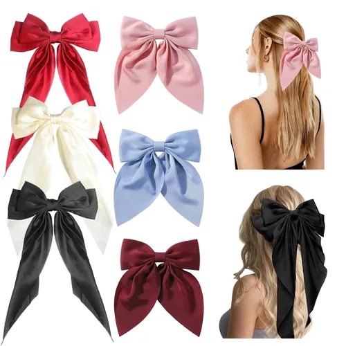 Vista 8 de Pinzas para el pelo con borlas y colas largas, bonitos pasadores de lazo, accesorios para el cabello para niñas y adolescentes, ideales para regalos