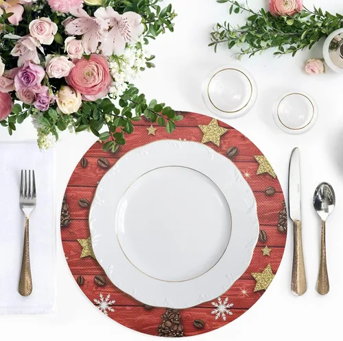 Vista 5 de Christmas Trees Planket Red PVC Plate Mat, Non Slip Placemats Heat Resistant for Kitchen one sizex4