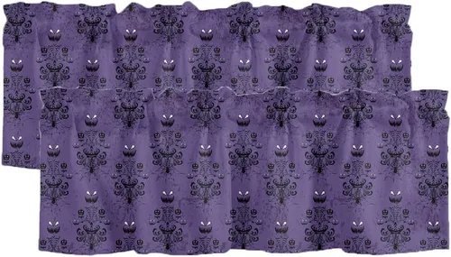 Vista 7 de [Usado] Cortinas de cocina de Halloween para ventanas, cenefas moradas de fantasma, mansión encantada para cafetería, baño, sala de estar, 1 panel