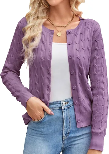 Vista 37 de GRACE KARIN Suéteres tipo cárdigan de punto trenzado para mujer, trajes Rosa