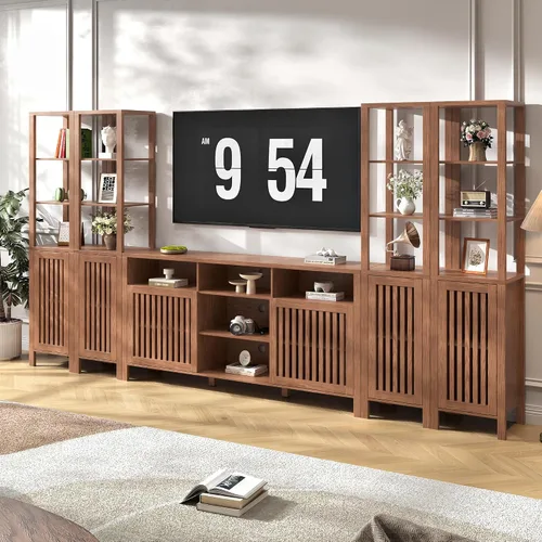 Vista 9 de BVIUNTWO - Soporte de TV de granja con estantes para televisores de 70 pulgadas, color marrón rústico