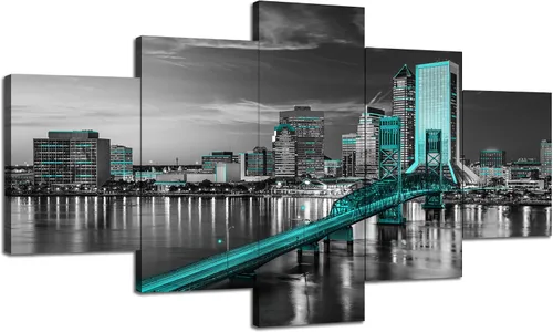 Vista 32 de Cawpom Arte de pared de Los Ángeles en blanco y negro, cuadro decorativo para pared, diseño de horizonte de Los Ángeles, póster de palmera, marco