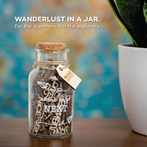Vista 6 de Where to Go Next – Tarro de destino de viaje Regalo de viaje ecológico para viajeros, parejas y aventureros 100 lugares tallados de madera
