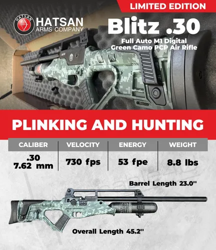 Vista 2 de Hatsan Blitz - Rifle de aire PCP completamente automático con paquete de objetivos de papel Wearable4U 100x y pellets de plomo incluidos