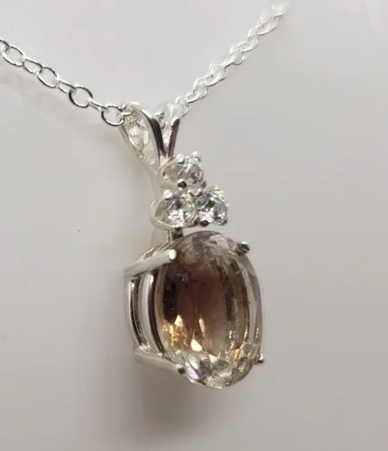 Vista 2 de Natural Oval Smoky Quartz & White Topaz Sterling Silver Necklace