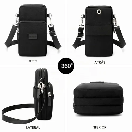 Vista 2 de YINHEXI Bolsos cruzados pequeños para mujer, a la moda, mini compartimento triple para teléfono celular, monederos cruzados Negro