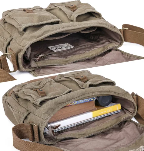 Vista 5 de GOOTIUM Canvas Messenger Bag - Vintage Shoulder Bag Frayed Style Boho Purse