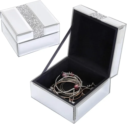 Vista 7 de Timetrace Caja pequeña de cristal de diamante plateado, joyero de cristal, caja decorativa, caja de recuerdos, organizador de joyas, organizador