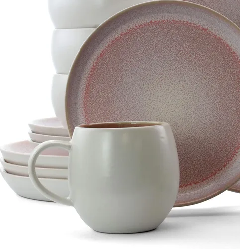 Vista 3 de Elama Mocha Mauve - Vajilla de cerámica de 16 piezas, color morado Púrpura y Blanco