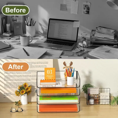 Vista 5 de FANXIYQ Organizador de Bandeja de Papel Acrílico de 4 Niveles - Clasificador de Archivos de Escritorio de Bajo Perfil para Oficina/Hogar, Bandeja