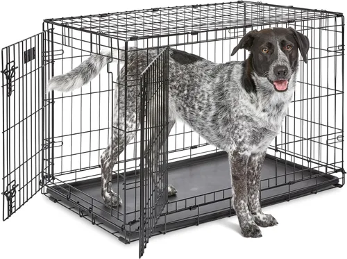 Vista 15 de MidWest Homes for Pets - Canil para perros iCrate de una y dos puertas mejoradas, incluye bandeja a prueba de fugas, patas protectores de suelos