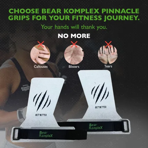 Vista 5 de Bear KompleX No Hole Pinnacle Hand Grips for Workouts, Pull-ups, Weightlifting, WOD Gymnastics, Crosstraining Palm Grips with Wrist Wraps, Hand