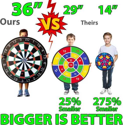 Vista 2 de Funwares Tablero de dardos gigante de 36 pulgadas para adultos y niños, un 25% más grande que la competencia para la máxima diversión en interiores