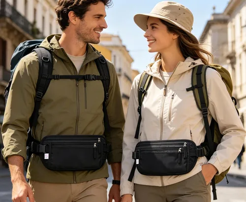 Vista 7 de Cinturón de dinero para pasaporte para mujeres y hombres - Cartera de viaje Negro
