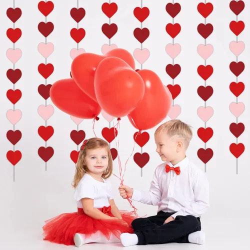 Vista 3 de Tevxj Paquete de 12 guirnaldas de corazón para decoración del día de San Valentín, kit de pancarta en forma de corazón rojo, sin bricolaje