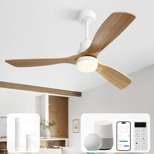 Vista 18 de Sofucor - Ventiladores de techo de 52 pulgadas con luces, ventilador de techo de madera sólida para interiores/exteriores con control remoto, motor