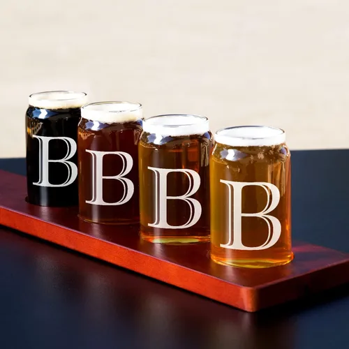 Vista 4 de Cuptify Juego de 4 vasos de 4 vasos con letra inicial B grabada con monograma de 5 onzas para hombres, inauguración de la casa y bodas