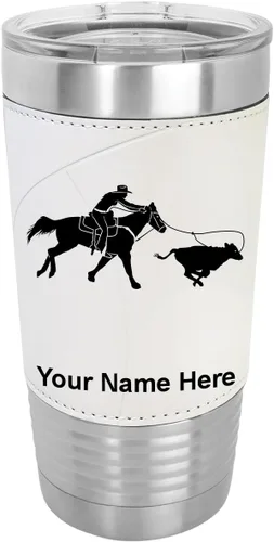 Vista 8 de LaserGram Vaso aislado al vacío de 20 onzas, con grabado personalizado incluido (cuero sintético, estilo béisbol)