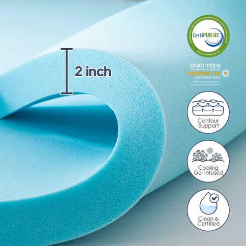 Vista 4 de ELEMUSE Cubrecolchón de espuma viscoelástica de doble capa de 3 pulgadas, tamaño individual, de espuma viscoelástica de gel refrescante de 2