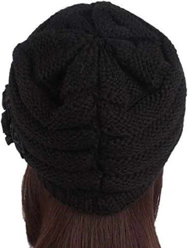 Vista 94 de C-US - Gorro de punto cálido para mujer, con visera de ganchillo con acento de flores