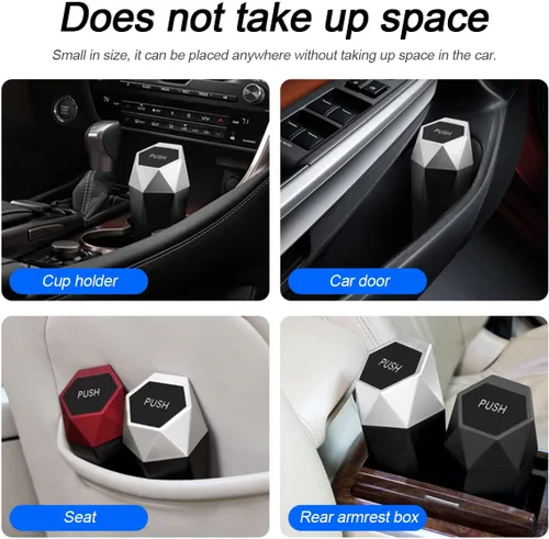 Vista 4 de Cubo de basura para automóvil con tapa, mini cubo de basura portátil para automóvil, pequeño diseño de diamante a prueba de fugas, contenedores