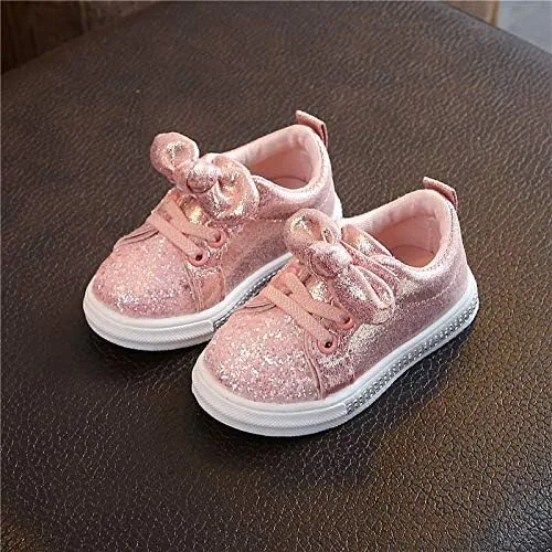 Vista 4 de XGao Zapatillas de deporte para bebés, niños y niñas, zapatos sin cordones para bebés, niñas y niñas, con lentejuelas brillantes, zapatos deportivos