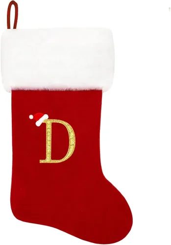 Vista 185 de Calcetines de Navidad bordados de 20 pulgadas con monograma, terciopelo negro con puño de felpa blanca supersuave, adornos clásicos para decoración