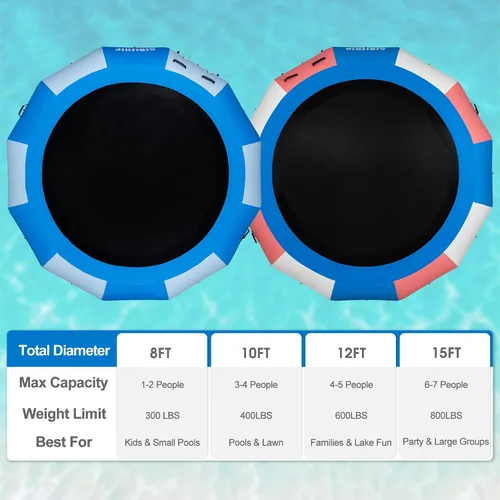 Vista 2 de Inflatable Water Trampoline for Lake, 8/12FT Heavy Duty Floating Lake Trampoline for Water with Pump & Ladder, Ocean Pool Jumping Platform for