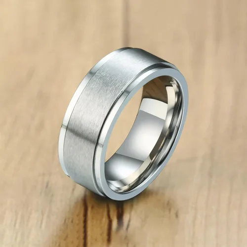 Vista 3 de Anillos giratorios para la ansiedad para hombre, de 0.315 in, de acero inoxidable, para hombres y mujeres, alivio de la ansiedad, acabado cepillado