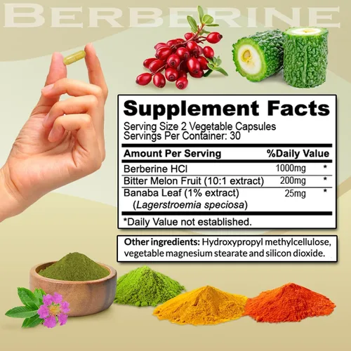 Vista 3 de Berberina HCL 1200mg Premium, ultra alta pureza, 60 cápsulas puras – Suplemento de berberina, apoya el sistema inmunológico, berberina Plus mejorada