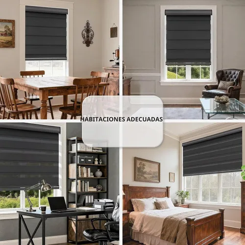 Vista 6 de MYshade Persianas sin cordones de cebra con función de parada libre, doble capa de filtrado de luz y privacidad para día y noche, persianas de Negro