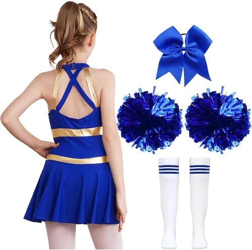 Vista 2 de Disfraz de líder de animadora para niñas, traje de animadora, vestido de baile sin mangas, disfraz de fiesta de Halloween, cumpleaños