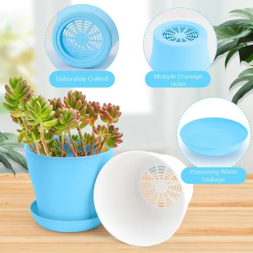 Vista 3 de OALCQ Macetas de 5 Pulgadas 24 Piezas, Macetas de Flores para Plantas de Interior, Macetas para Suculentas, Macetas Pequeñas con Drenaje, Macetas